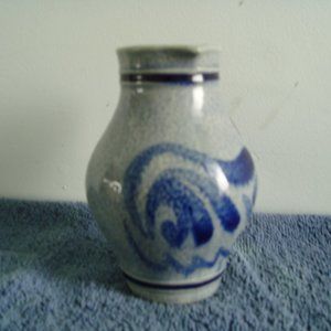 Vintage M&R Blue Germany Stoneware Salt Glazed Pottery Pitcher Creamer Jug Vase